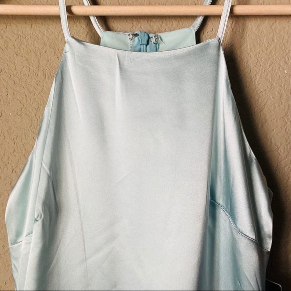 Lulu’s Blue Satin Tiered Asymmetrical Midi Dress - Picture 6 of 13